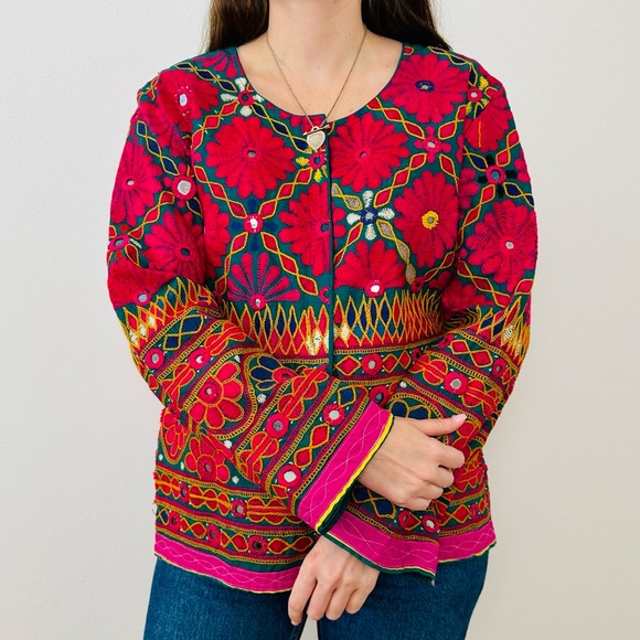 Indian handmade embroidery jacket Bohemian Mirror Work Ethnic Floral - Picture 2 of 12